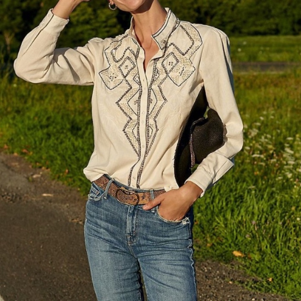 Embroidered Cream Women's Top